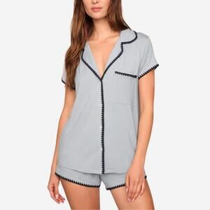 NEW EBERJEY frida shortie short pajama set in gray dawn / navy
